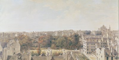 M.フォルネルのベルヴェデーレからのパリの眺め、ルーデブールランジェ、1787年（紙、ペン、茶色のインク、トイレ、ガッシュ） 作： Louis Nicolas de Lespinasse